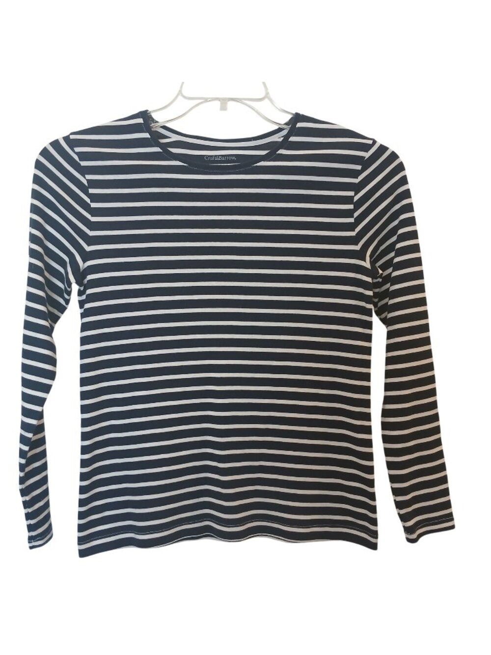 Croft & Barrow Womens PS Navy  White Striped Long Sleeve Classic Tee #I-1